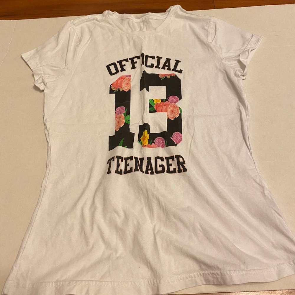 White "Official Teenager" t-shirt